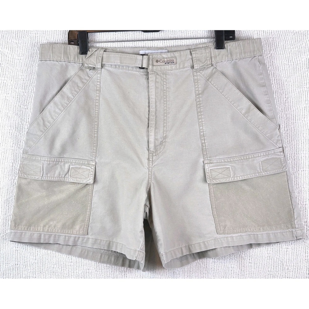 Columbia PFG Cargo Shorts Men Size L Tan Khaki 100% Cotton Fishing 211 FM 8100